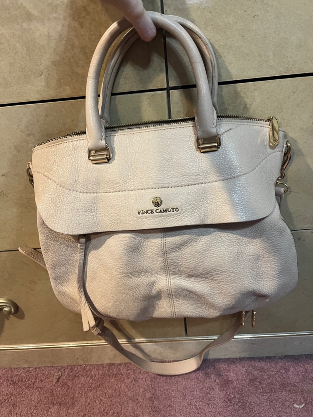 Vince Camuto Pale Pink Pebbled Leather Shoulder Satchel